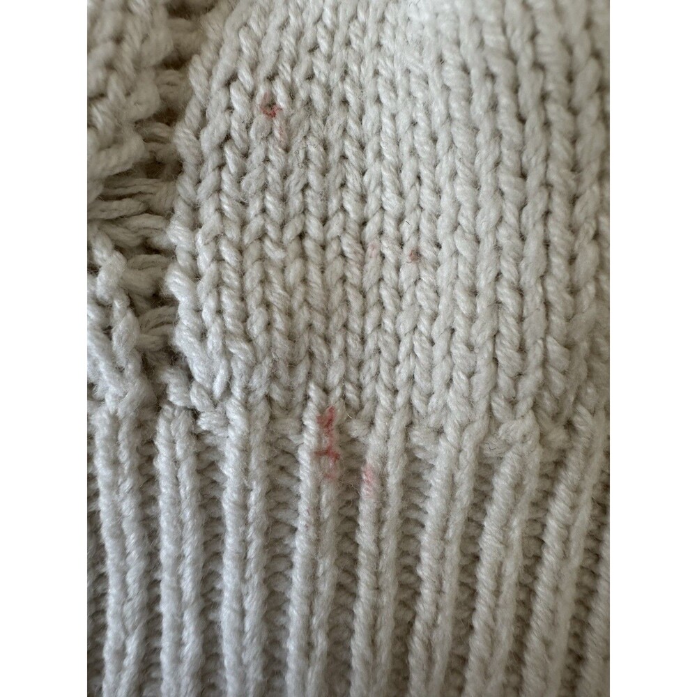 Pinque Cable Knit Fisherman Sweater Womens Large Ivory Crew Neck Preppy Cozy - Picture 5 of 7